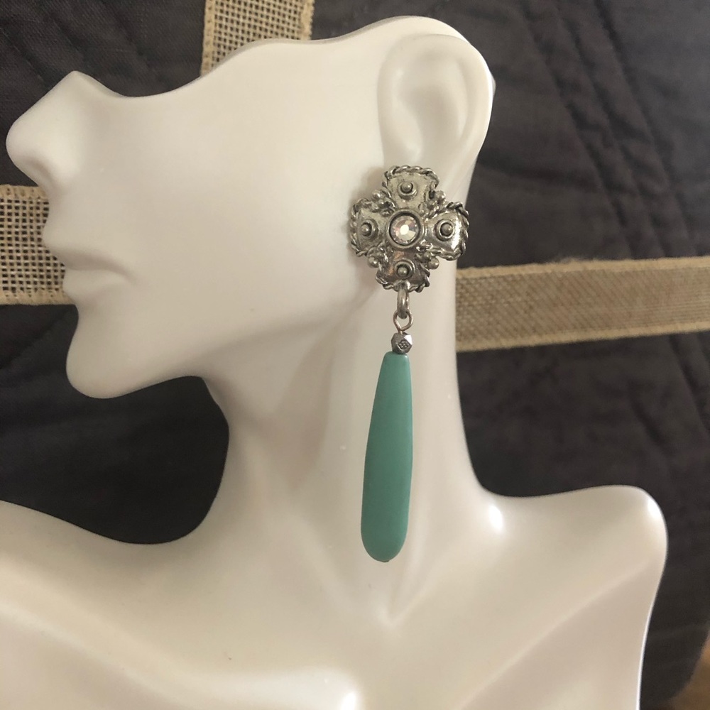Etruscan Cross Earrings - Turquoise Cultured Sea Glass